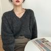 Outono Manga Longa Solta Gola V Pulôver Suéter para Mulheres Moda Sólida Inverno Novo Vintage Suéteres de Malha Senhoras Elegante Base Quente Malhas 25047