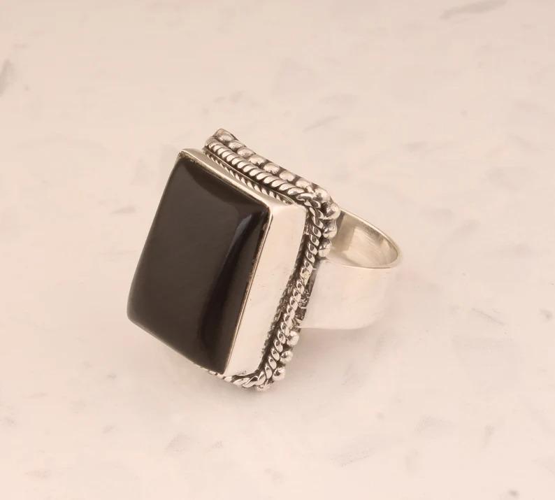 Black Onyx Gemstone Handmade Designer Birthstone Ring, 925 Sterling Silver Jewelry, Ring For Women, Christmas Gift