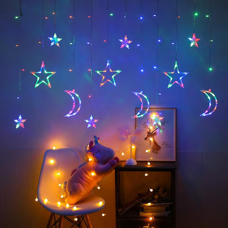 Christmas LED String Lights Moon Star LED Lights String Xmas New Year 2024 Curtain Lamp Christmas Decorations For Home Noel