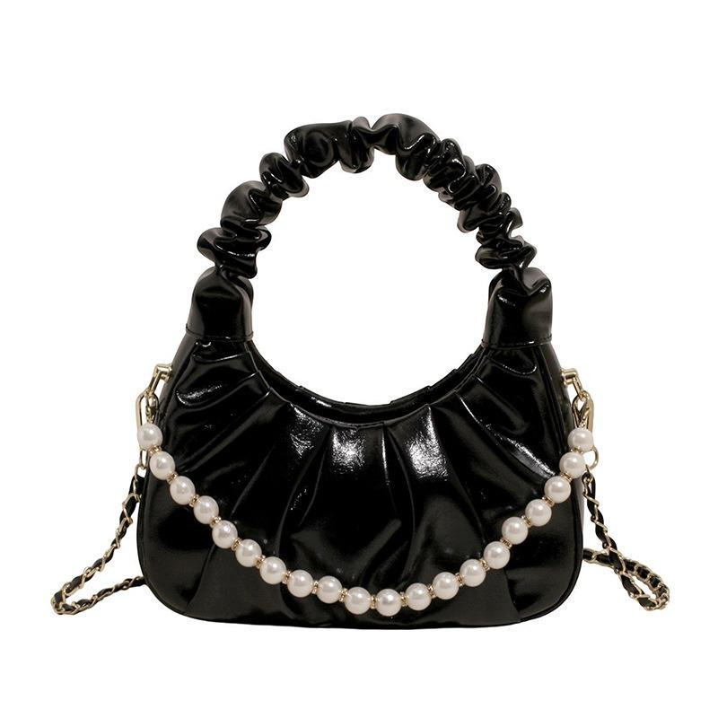 

Premium pleated cloud bag women s new fashion pearl portable shoulder bag chain versatile messenger bag чорний