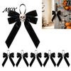 Retro Distressed Skull Accessory Halloween Velvet Bows with Ornaments for Tree Decoration, Black Flannel Skeleton Wall Decor Gothic Bow Hanging