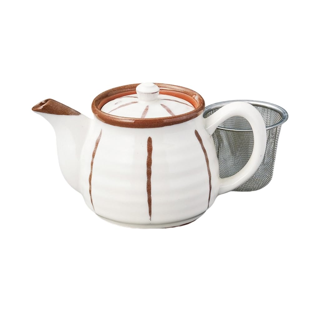 Ale-net Teapot, 17.5 x 10 x 10 cm, 600cc, Kohiki Tokusa Rokubei Teapot (with tea strainer), Mino Ware Porcelain, Made in Japan, Stylish