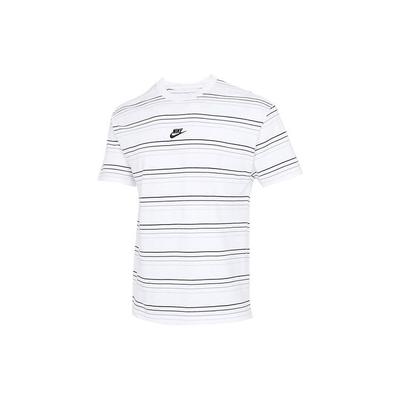 Maglietta Sportiva a Maniche Corte con Logo Ricamato a Righe e Maglia Larga da Uomo Bianco DB6532-100