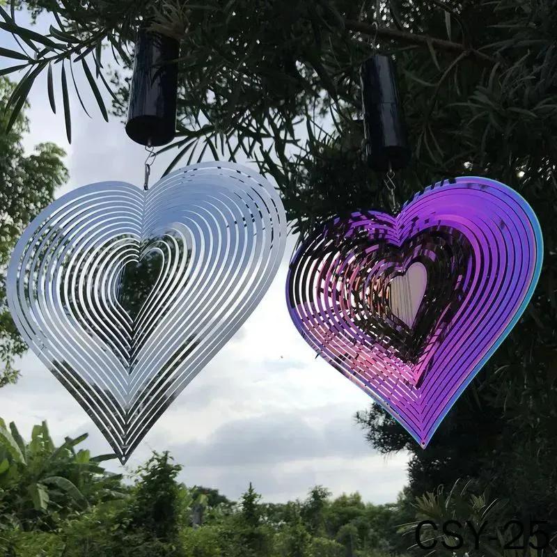 Heart Shaped Reflective Wind Spinner Outdoor Hanging Decoration Stainless Steel Spiral Wind Chime Garden Patio Ornament One Size фиолетовый