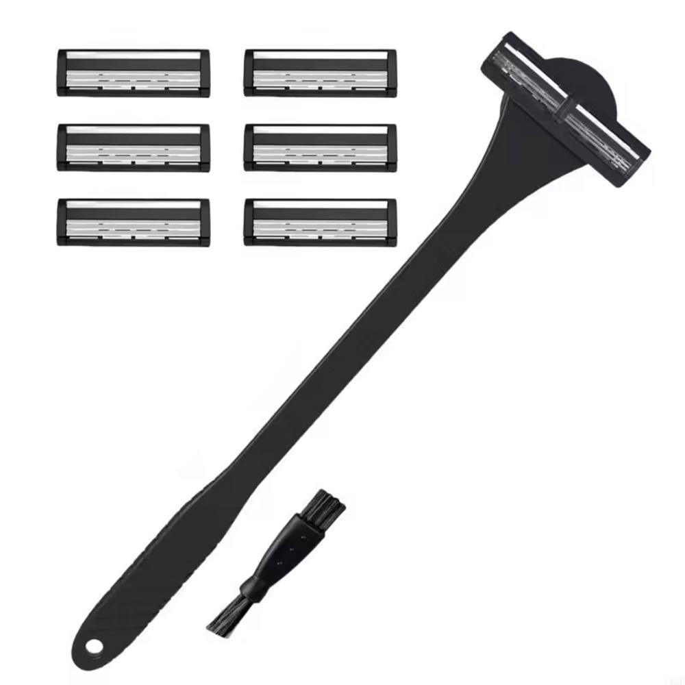 Men's 2-in-1 Silicone Back Shaver Scrubber Razor with Three Layers for Efficient Back Hair Removal Shaving Tool with 6Blades