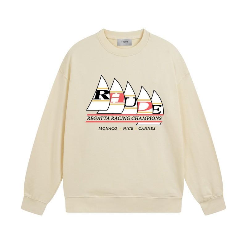 Rhude Vintage Letter Print Oversized Hoodie Men Women Casual Streetwear Sweatshirt