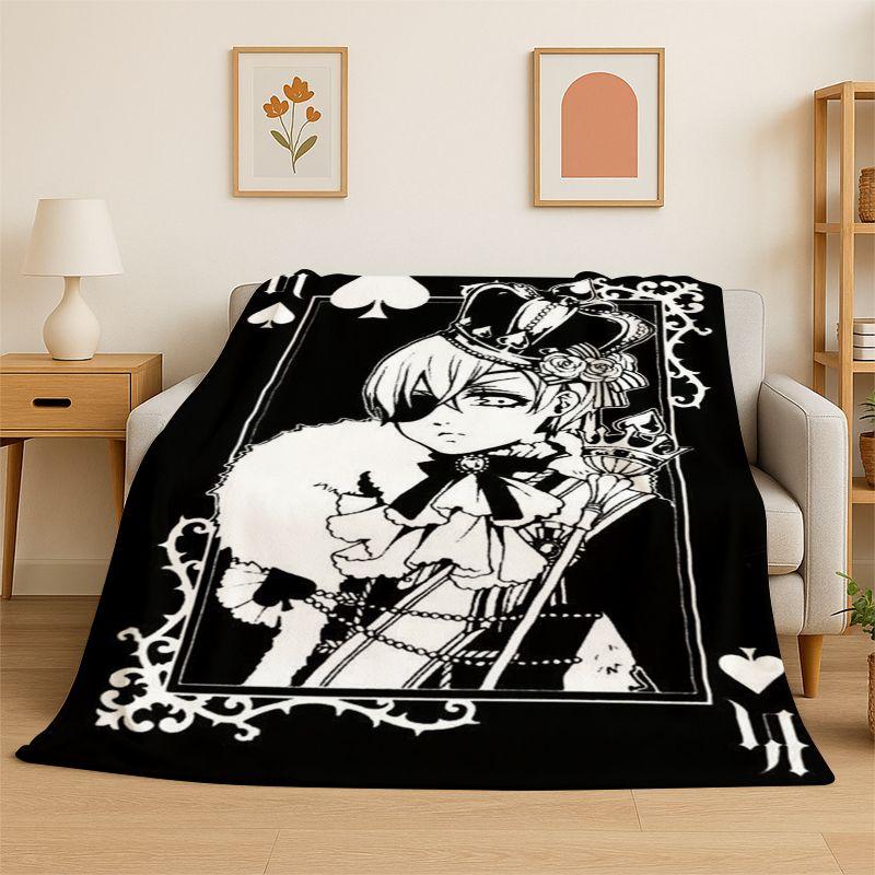 Black Butler Cartoon Anime Flanelldecke Weiche Warme Überwurfdecke für Schlafzimmer Wohnzimmer Bett Reise Camping Picknick Geschenk