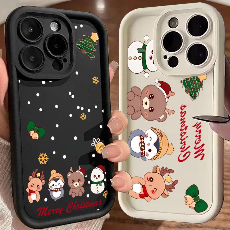 Coque For Iphone 15 13 17 16 Case Christmas Snowman Elk Cute For IPhone 17Air 11 13 12 16 Pro Max 14 Plus Shockproof Phone Cover