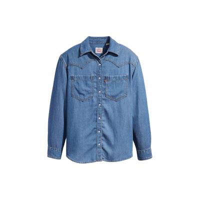 Levis Solid Color Loose Fit Square Neck Denim Long Sleeve Shirt Women Shirts Blue A7244-0006