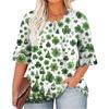 Women's Fashion Casual  Printed V-Neck Pleated Seven Minute Sleeve Ruffle Sleeve T-Shirt Plus Size Tops