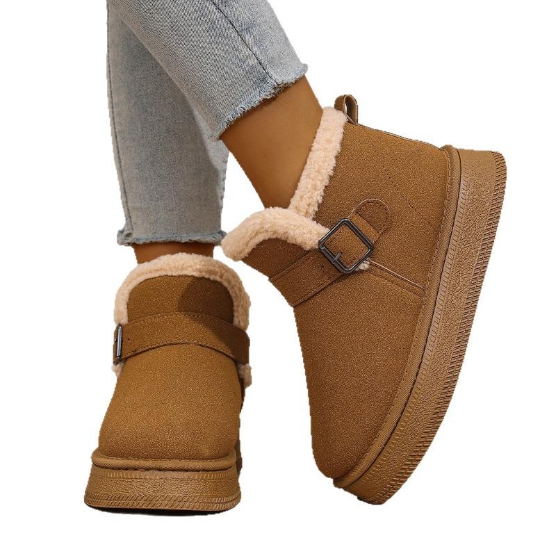 Women's Thick-Soled Buckle-Fastened Fleece-Lined Snow Boots 2025 Winter New Arrival Waterproof Warm Short Boots Slip-On Cotton Boots