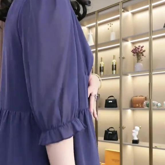 2025 Spring Casual Chiffon A-Line Princess Top - Plus Size Women's Three-Quarter Sleeve Shirt