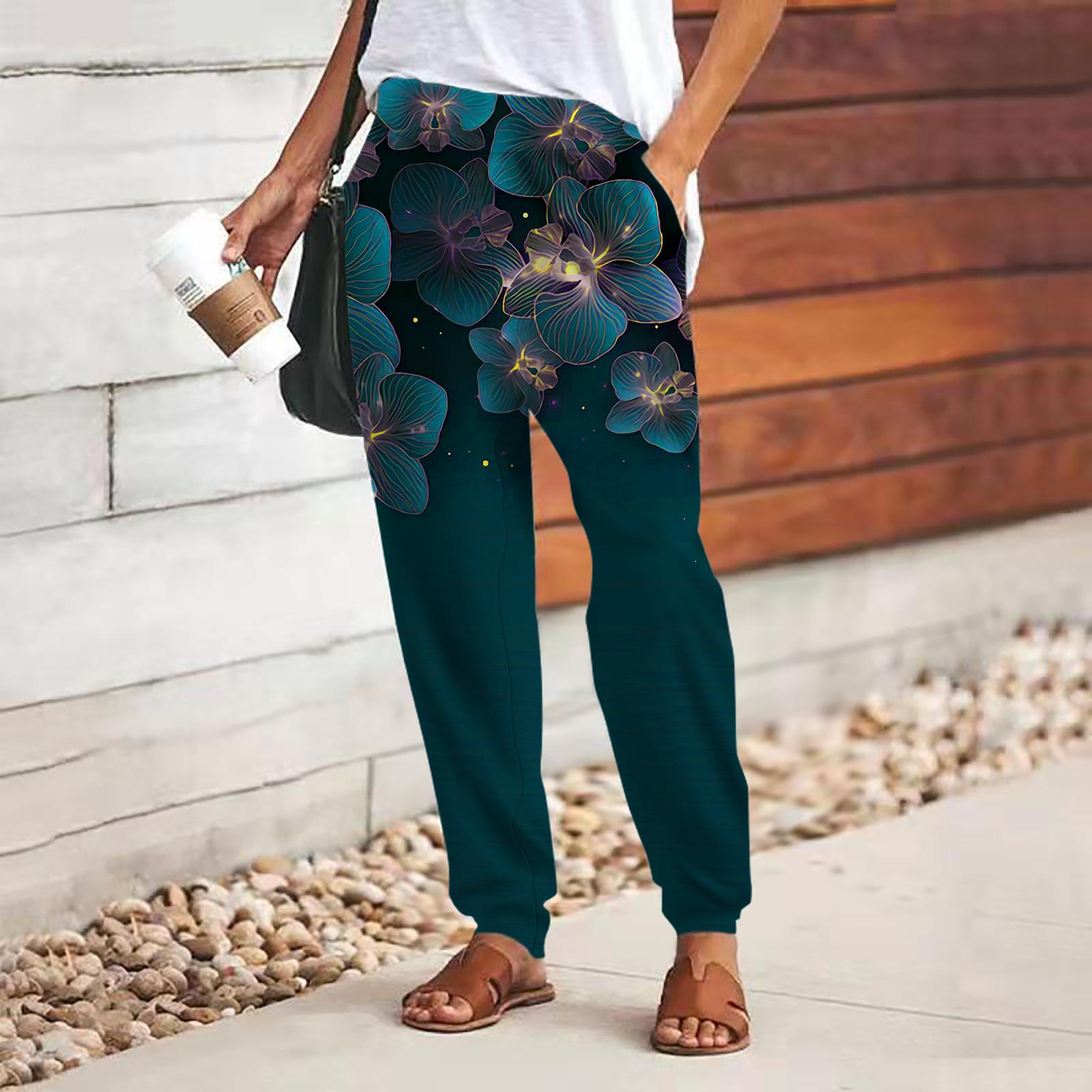 

Женские брюки с 3D-принтом в виде цветка синего жемчуга, свободные брюки со шнуровкой и эластичным поясом, повседневные длинные брюки с карманами 8XL