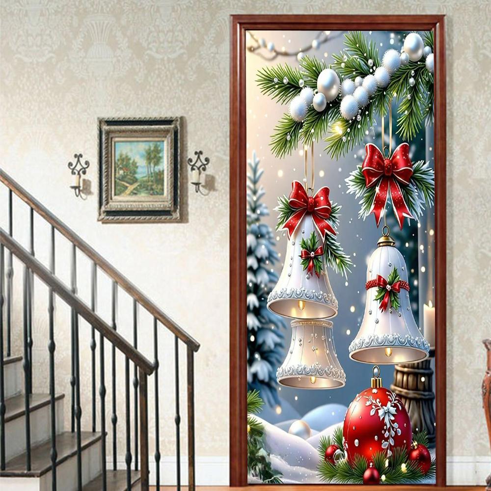 Christmas Tree PVC Self-Adhesive Waterproof Door Sticker Modern Simulation Door Mural Wallpaper Living Room Study Home Decor Art Door Poster