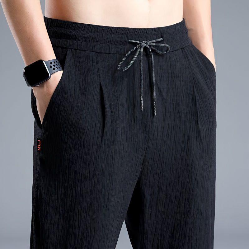 Herren Sommer Eis Seide Atmungsaktiv Schnelltrocknend Neun-Punkt Leinen Freizeithose