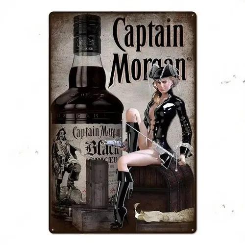 Captain Rum Bottle Tin Sign Vintage Pirate Decor Man Cave Wall Art