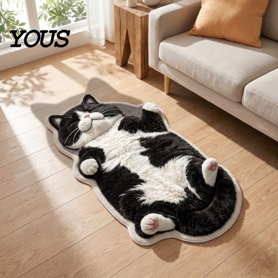 Warm Decorative Floor Pad Sleeping Cat Entrance Rug, Cozy Plush Door Mat, Cute Kitten Small Mat Absorbent Area Rug for Entryway Bedside Bedroom