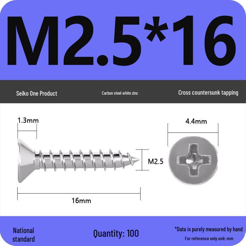 Iron Galvanized Phillips Flat Head Self-Tapping Screws - Countersunk M1 To M4