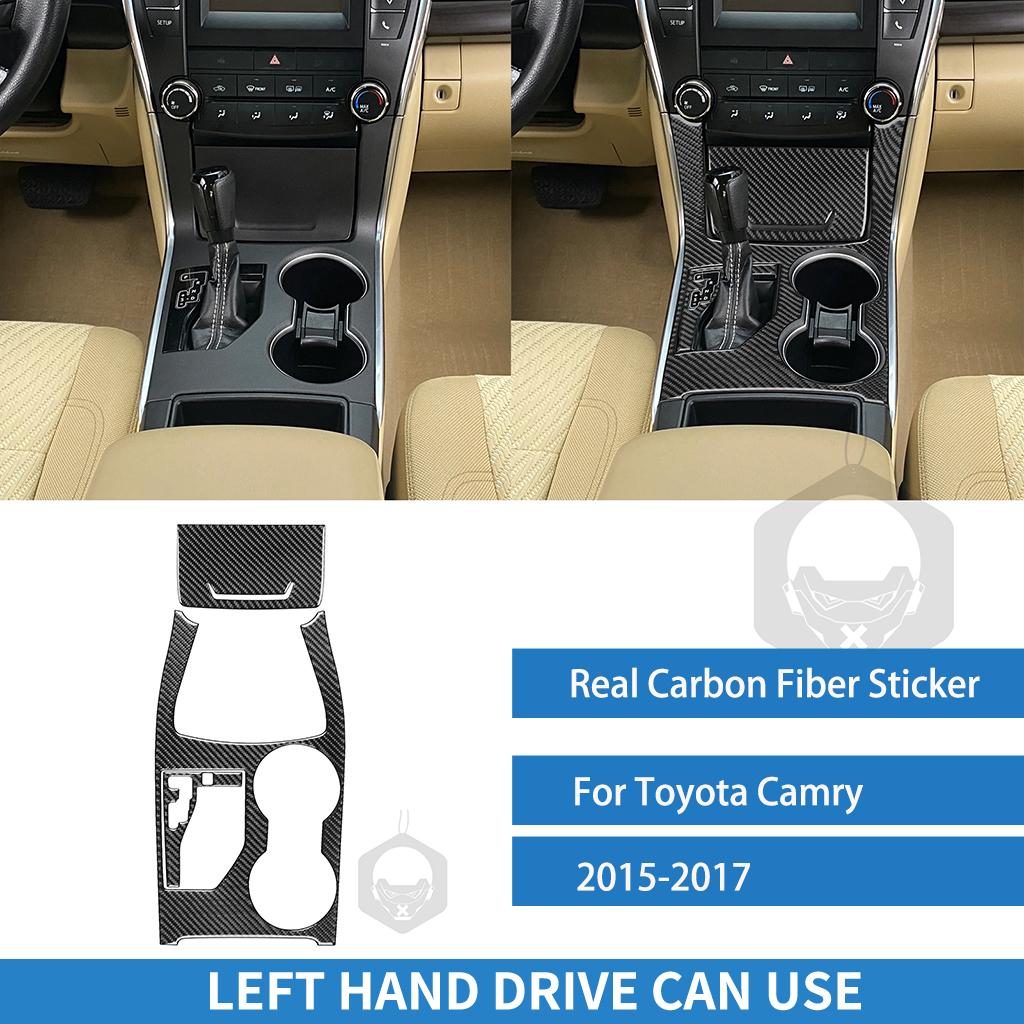 For Toyota Camry 2015 2016 2017 Gear Shift Gearbox Panel Set Cover Real Carbon Fiber Sticker Car Interior Moulding Accessories