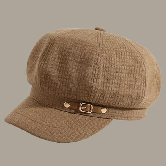 Womrn Herbst Winter Hut Maler Hut Kurze Krempe Schnalle Dekor Dome Top Retro Künstlerische Dekorative Dame Kappe