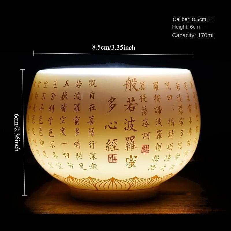 1PC Blanc De Chine Heart Sutra Baifu Master Cup White Jade Porcelain Kung Fu Tea Set Large Personal Special Tea Cup