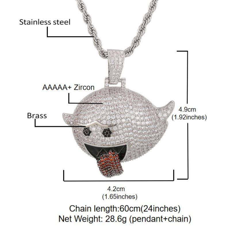 European and American Hip-hop Style Funny Face Tongue Sticking Pendant, Copper Inlaid with Zircon, Micro Inlaid with Diamonds, Trendy Hip-hop Necklace