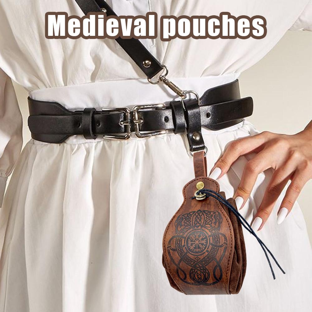 Artificial Leather Dice Bag Tray Design Viking Style Vintage Medieval Drawstring Pouch For D&D Role Playing Rpg Game Coin Purse Set