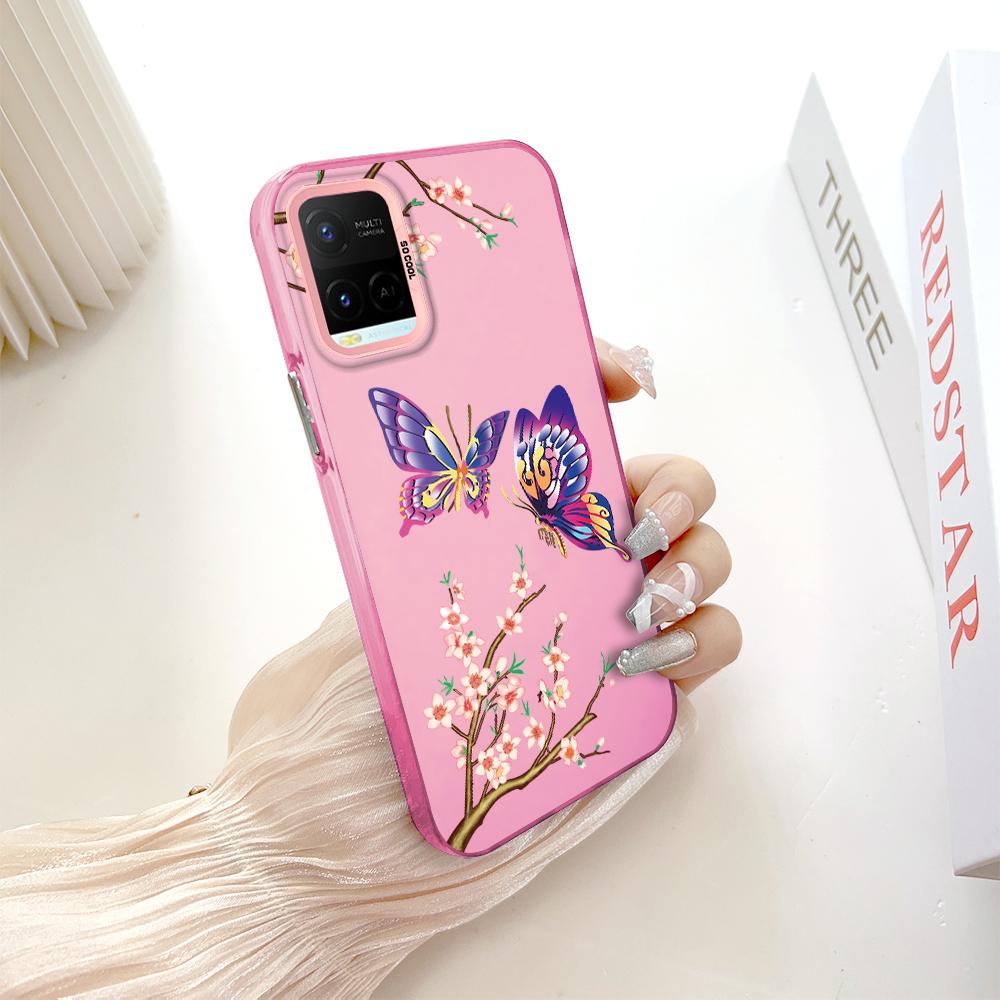 جراب هاتف مقاوم للصدمات ومضاد للسقوط مزدوج الجوانب بلون فضي ملون بنمط مرسوم لهاتف Vivo