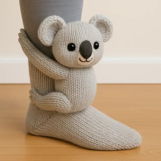 3D Animal Knitted Socks Warm Cute Crew Socks Hand Crocheted Animal Doll Floor Socks Holiday Birthday Gift for Women Girls