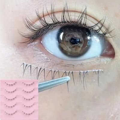 Pacote de 5 pares de cílios inferiores, cílios naturais de mangá sob os olhos, cílios inferiores macios, cílios inferiores transparentes feitos à mão, ferramentas de maquiagem