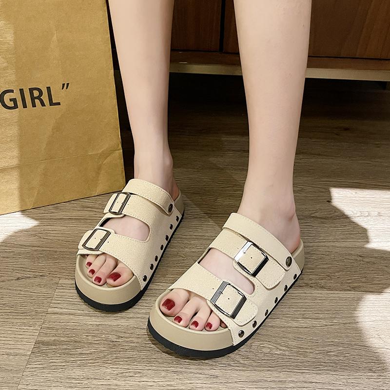 Fashion 2025 Summer New Women's Leopard Sandals Classic Fashion Trend Sexy Open Toe Thick Bottom Buckle Women's Beach Slippers