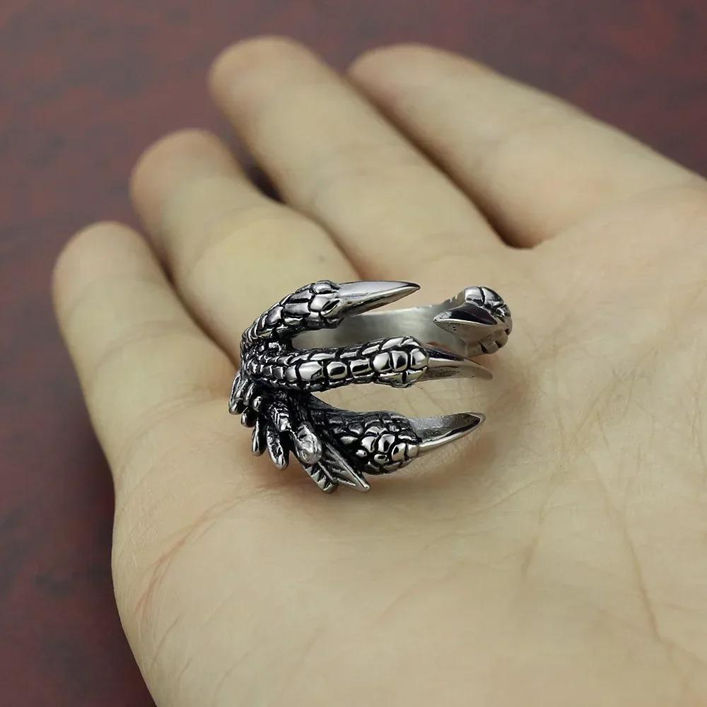 Dragon Claw Ring Stainless Steel Sharp Claw Punk Jewelry Open Ring for Men Women Animal Hand Accessories