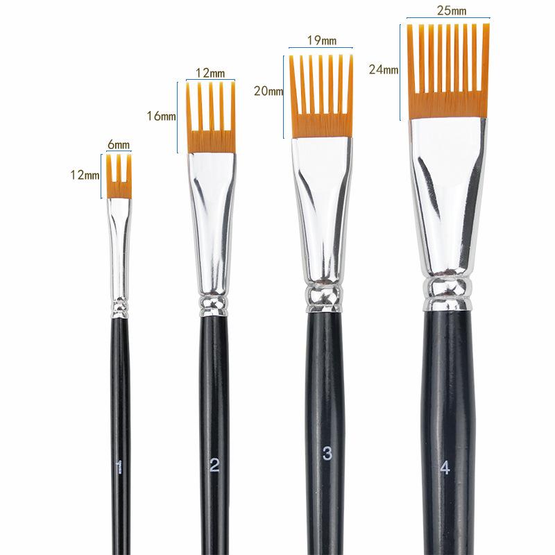 

4Pcs Serrated Shape Paintbrush Set For Watercolor Oil Digital Painting - Landscape Leaf Art Brushes For Artists & Students чёрный