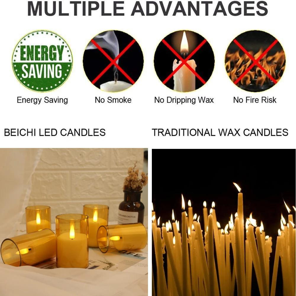 Set of 6/12 Acrylic Flameless Flickering LED Candles with Remote & Timer 3D Wick Pillar Electronic Candles for Wedding Christmas