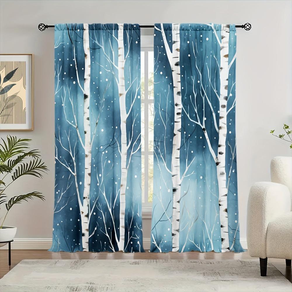2PCS Birch Tree Print Curtains Rod Pocket Top for Bedroom Living Room Office Kitchen Study Home Decor