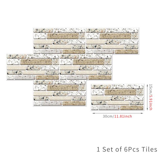 6Pcs 15X30cm DIY 3D Marble Mosaic Wall Stickers Imitation Brick Bedroom Decoration Waterproof Self Adhesive Tile Wallpaper Kitchen Cupboard Decor