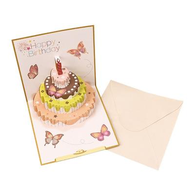 Envelope 3D Happy Birthday Greeting Card Pop Up DIY Butterfly Cake Card Warm Three-dimensional Fold Post Cards Lovers