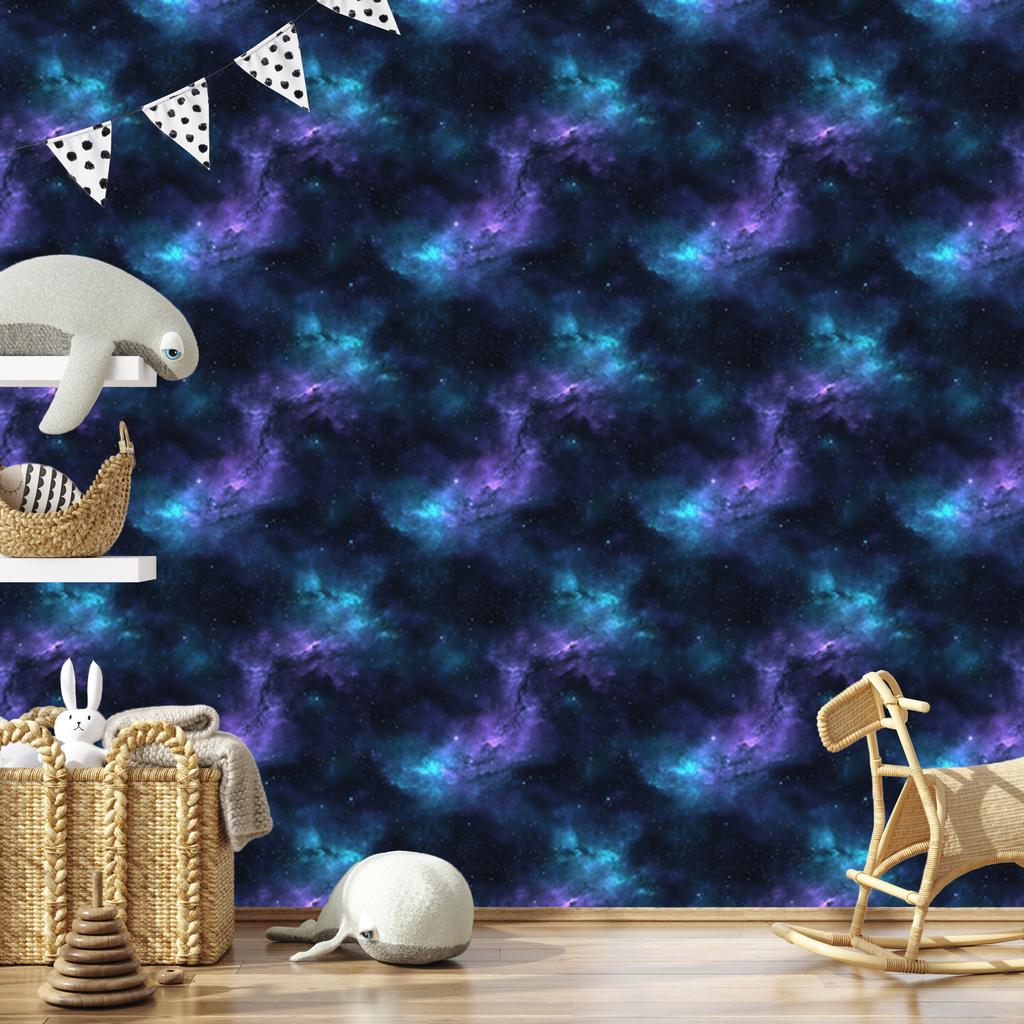 Watercolor Galaxy Wallpaper Navy Blue, Turquoise and Azure 50x1000
