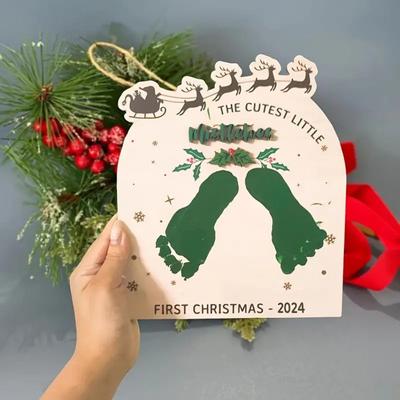 Baby First Christmas Footprint Board Infant Footprint Mistletoes Wooden Sign DIY Newborn Boys Girls Footprint Art Craft Board New Mom Keepsake Gift