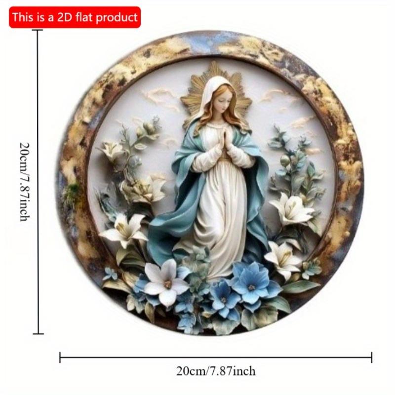 2d Flat 20*20cm, Vintage Virgin Mary Round Wooden Wall Art, Ideal for Home, Office, Bar and Kitchen Decor, Durable Sign for Parties.