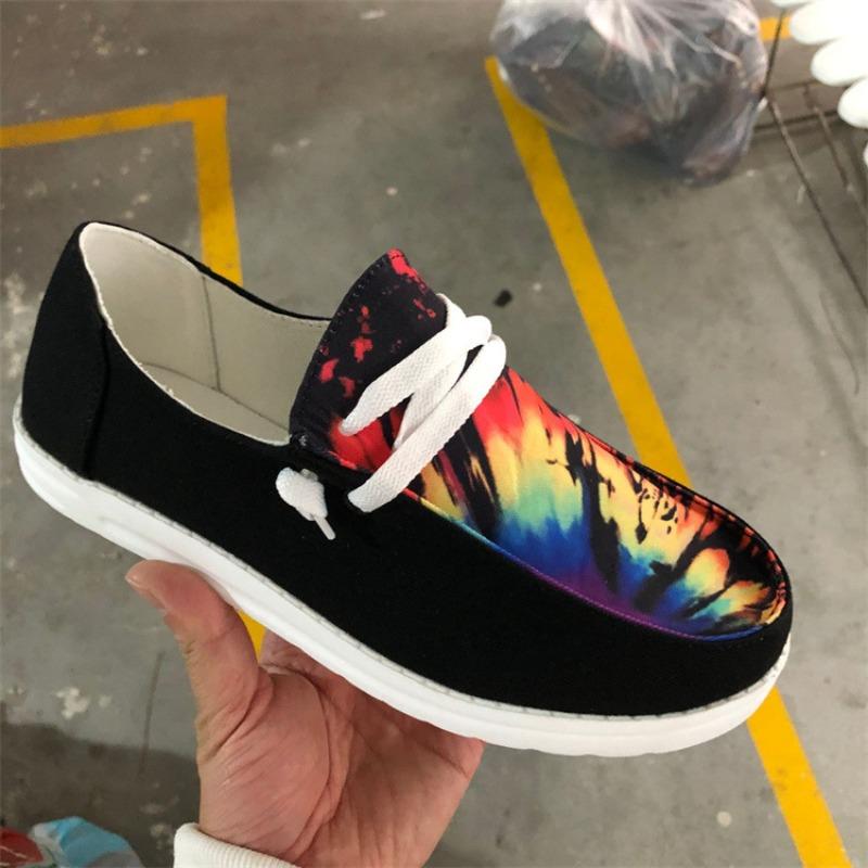 Spring and summer new thick-soled lace-up sports shoes flat-soled casual shoes large size color matching canvas single shoes women