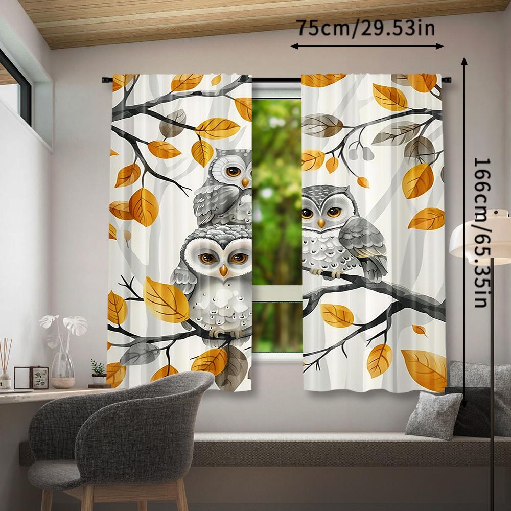 2 Pieces Owl Printed Curtains: Decorative Rod Pocket Window Treatments for Bedroom   Living Room   Home Decoration - Contemporary