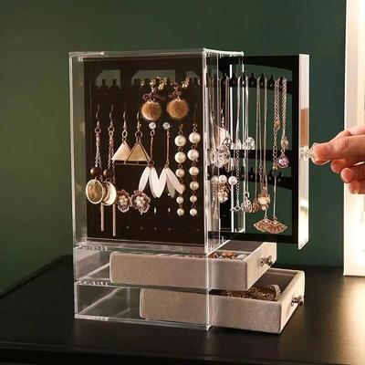 Plastic Jewelry Organizer Dust-proof Earrings Holder Jewelry Storage Drawer Box Necklace Display Stand Jewelry Storage Rack Ring