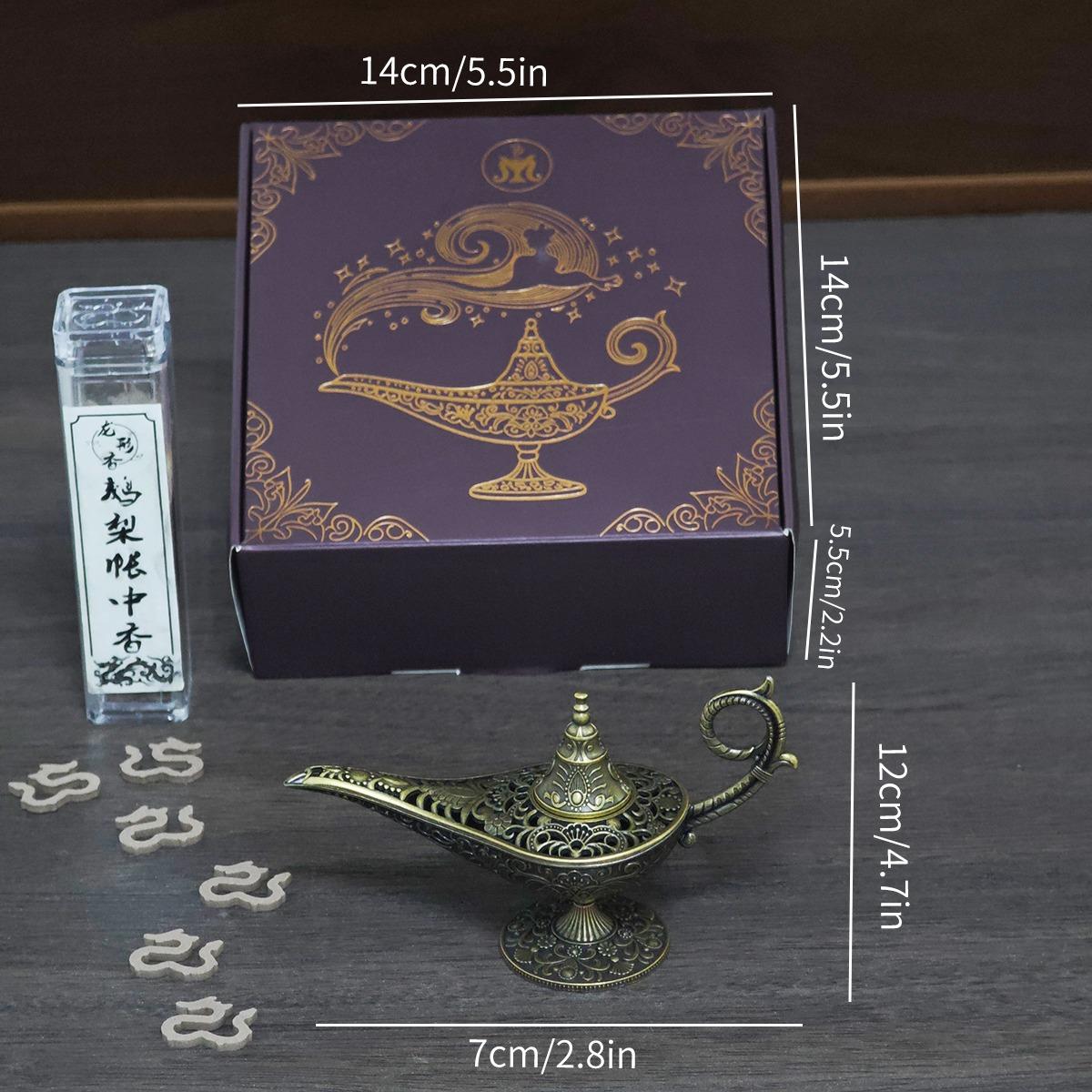 

Vintage Lamp-Style Incense Burner Set Ornate Carved Metal Holder Aladdin Genie Lamp Incense Burner Made with Box Give A Gift