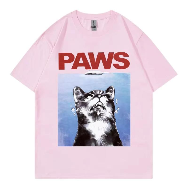 Funny Paws Jaws Cat T-Shirt Men Women Clothing Gothic Fashion Short Sleeve T-shirts Summer High Quality Cotton Oversized T Shirt