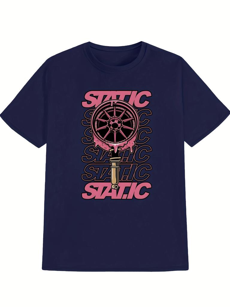Mens AutomotiveThemed TShirt Car Wheel Hub Shock Absorber Graphic Print Summer Casual Short Sleeve Tee for Car Enthusiasts