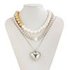 Sweet And Cool Style Love-Shaped Pendant Necklace, Design Imitation Pearl Beads Stacked Collarbone Necklace