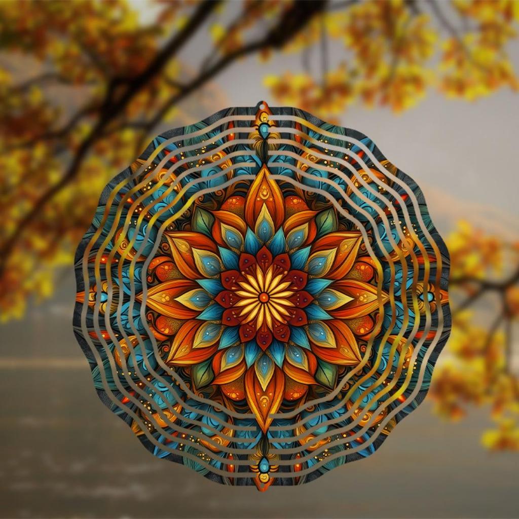 10 Inch Vibrant Stained Glass Wind Spinner with 360 Swivel Hook for Garden Balcony Lawn Decor Bohemian Floral Design