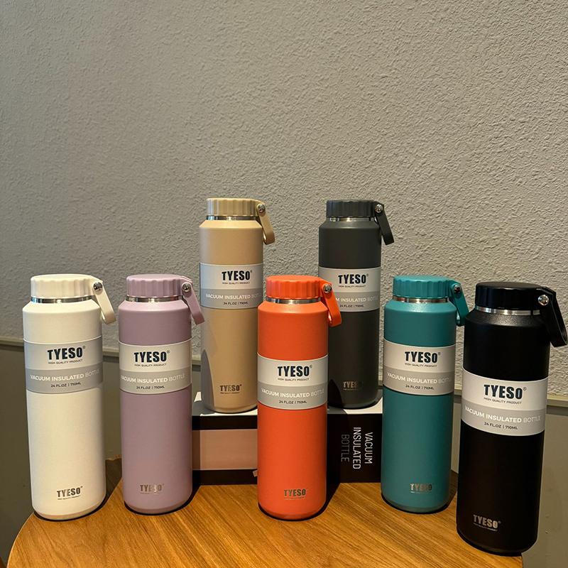 TYESO Vacuum Insulated Bottle Outdoor Sports Thermal Kettle Portable Handle 304 Stainless Steel Hot and Cold Drinking Water Cup