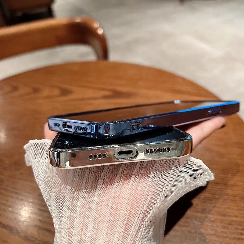 Luxury Square Clear Case For IPhone 14 Plus 13 11 12 Pro Max Mini XR X XS 7 8 SE2 Plating Frame Shockproof Lens Protect Cover